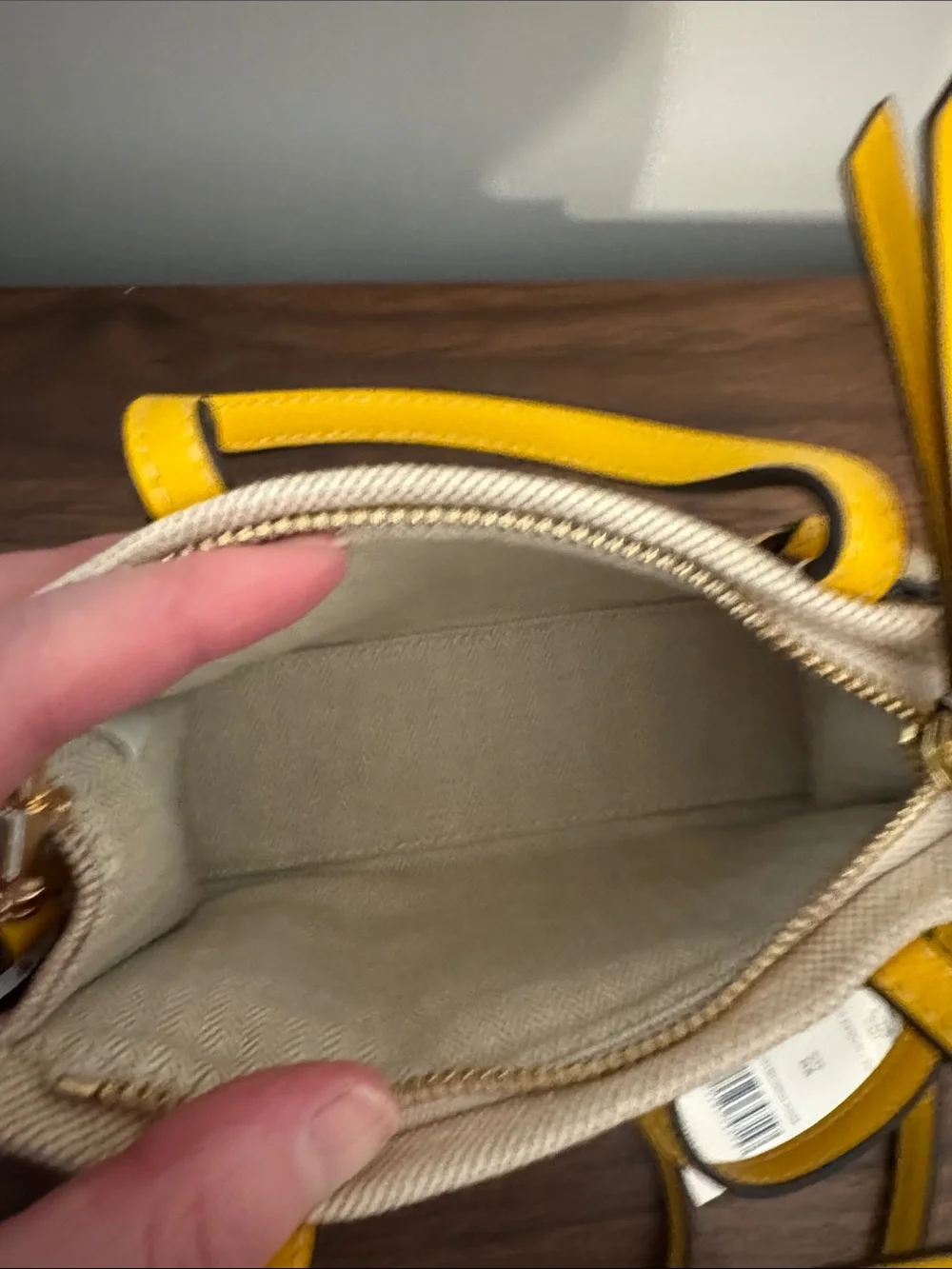NWT Tory Burch Ella Canvas Quadrant Knot Micro Tote Goldfinch Yellow Crossbody